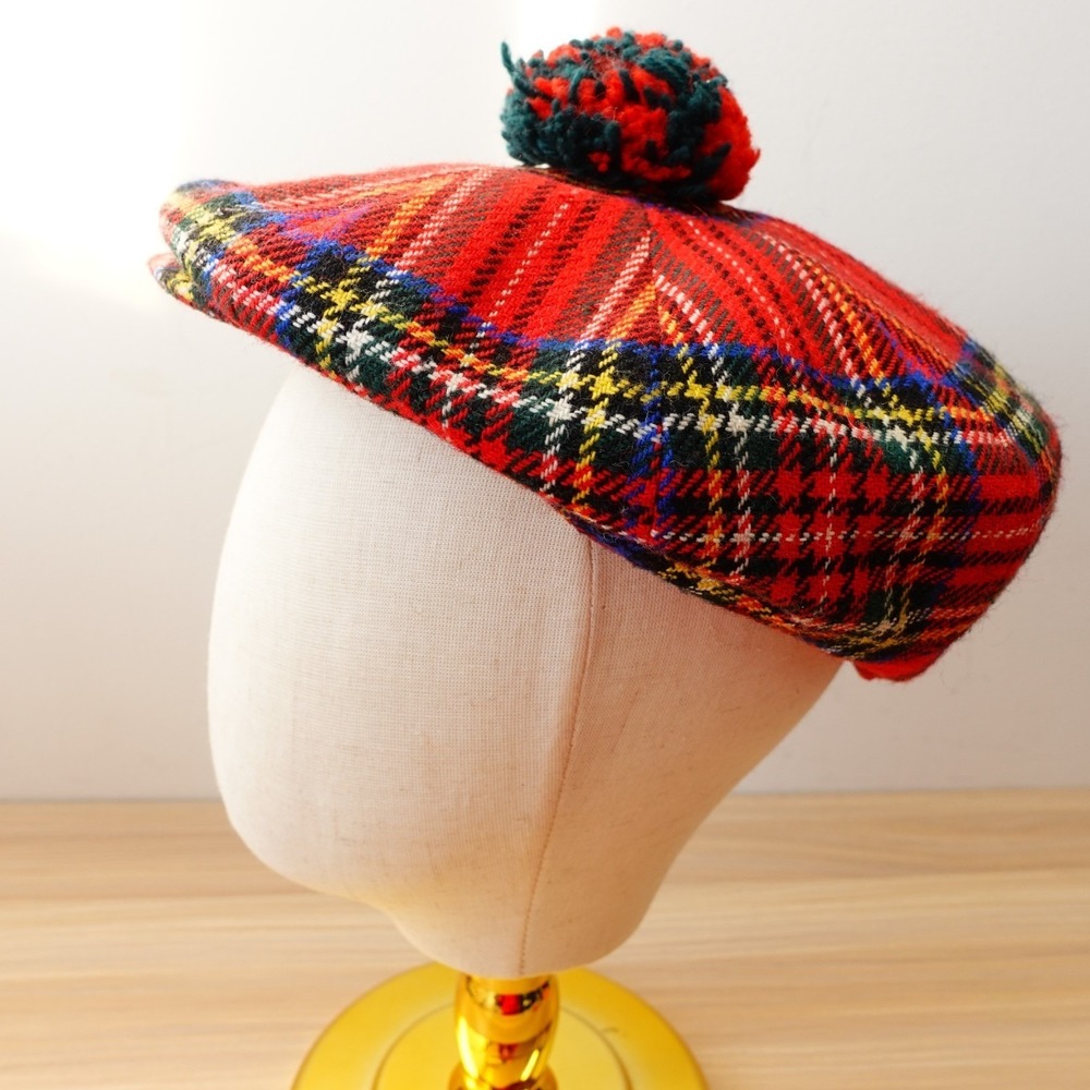 Vintage British Dunn Co Golf Hat 7 Red Tweed Scottish Royal Stewart Tartan UK